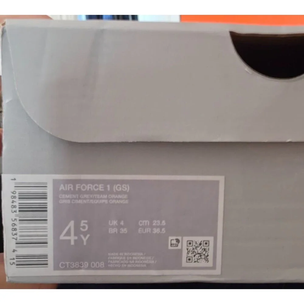 Nike Air Force 1 GS Cement Grey White Safety Orange CV7663-008 Size 4.5Y 6W New
